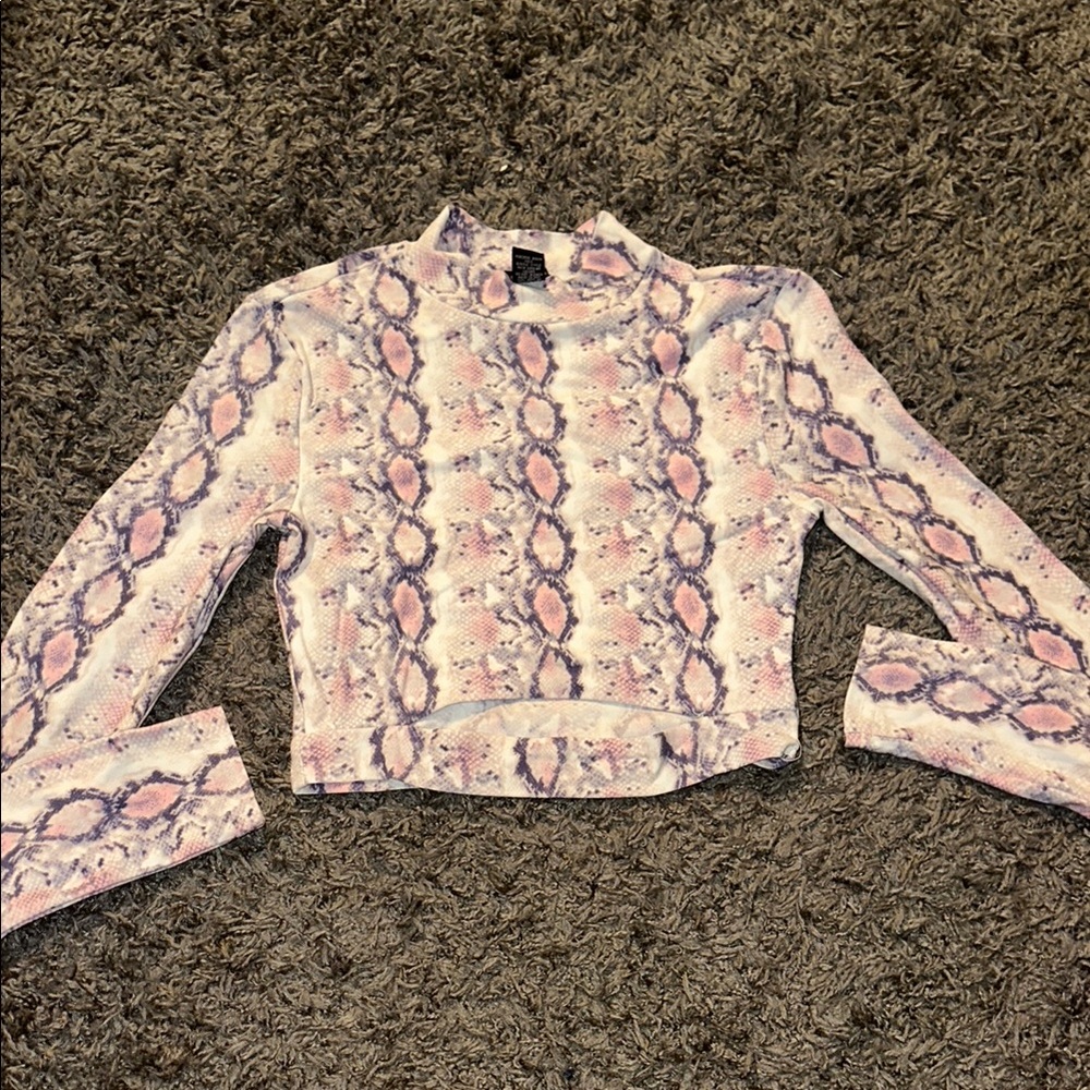 Pink and Purple Snake Print Long Sleeve Crop Top